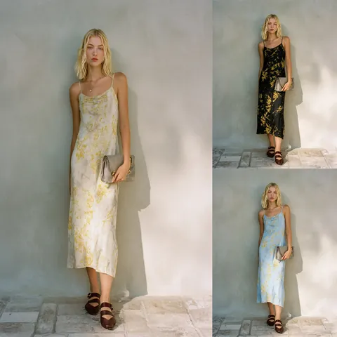 Γυναικείο Floral Midi Φόρεμα με Γιακά Cowl και Τιράντες Spaghetti Καλοκαίρι Sexy Slim Fit Πολυεστέρας Τυπωτό