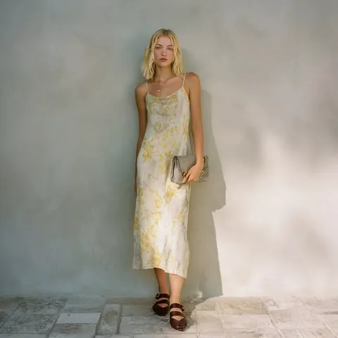 Γυναικείο Floral Midi Φόρεμα με Γιακά Cowl και Τιράντες Spaghetti Καλοκαίρι Sexy Slim Fit Πολυεστέρας Τυπωτό