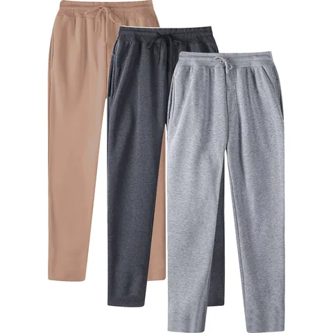 Men Casual Fleece Lined Sweatpants Minimalist Sporty Straight Leg Solid Color Drawstring Waist Warm Athletic Pants