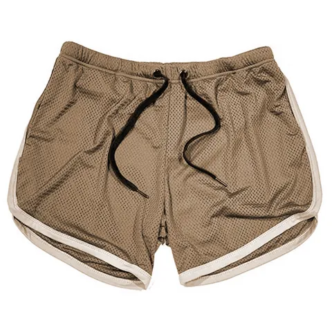 Men's Quick Dry Mesh Sports Shorts Breathable Gym Fitness Training Running Beach Trunks With Contrast Trim Elastic Waist Drawstring 3 Inch Inseam