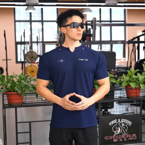 Men Muscle Fit Sport T-Shirt V-Neck Quick Dry Short Sleeve Compression Top For Gym Running Basketball Training Printed