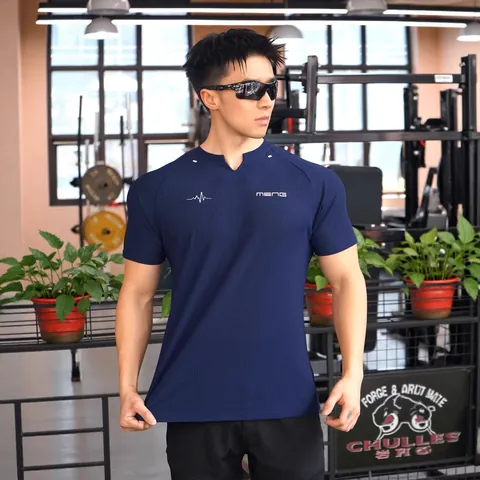 Men Muscle Fit Sport T-Shirt V-Neck Quick Dry Short Sleeve Compression Top For Gym Running Basketball Training Printed