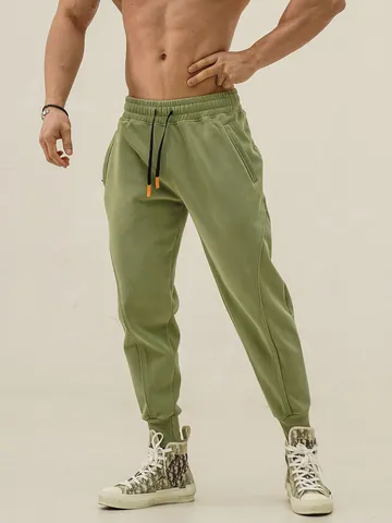 Men's American Athletic Joggers Cotton Blend Casual Sweatpants With Zipper Pockets Drawstring Cuffed Hem Running Training Fitness Trousers Bottom For Men