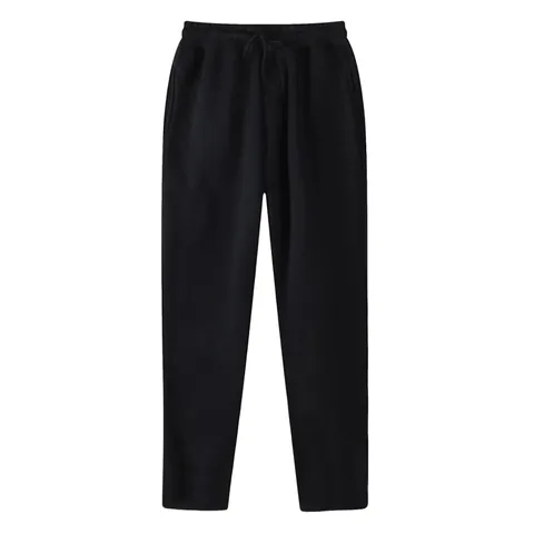 Men's Fleece Lined Sweatpants Casual Straight Leg Polyester Joggers Warm Winter Sports Pants Solid Color Drawstring Trousers