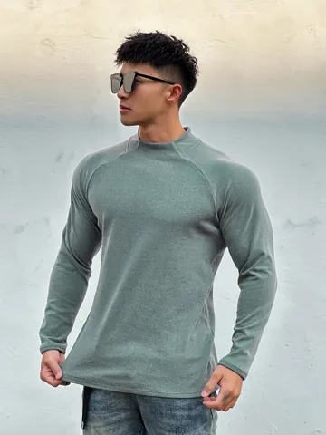Men's Slim Fit Dralon Fleece Lined Muscle Long Sleeve Undershirt Round Neck Sport Base Layer Top Autumn Winter Warm Basic