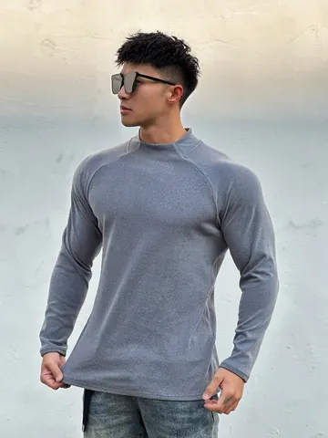 Men's Slim Fit Dralon Fleece Lined Muscle Long Sleeve Undershirt Round Neck Sport Base Layer Top Autumn Winter Warm Basic