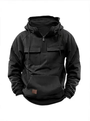 Damen Casual Einfarbig Kapuzenpullover Pullover Halbreißverschluss Mehrere Taschen Polyester Hoodie Jacke Für Herbst Frühling