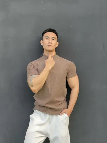 Men's Fitness Sport T-Shirt Polyester Short Sleeve Top Slim Fit Mock Neck Muscle Shirt Printed Casual Gym Workout Clothing