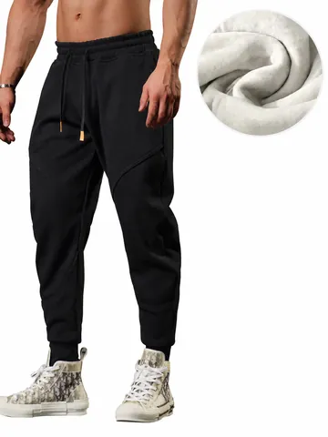 Men's Winter Fleece Lined Sweatpants Loose Fit Casual Sports Jogger Pants For Outdoor Running Warm Cotton Trousers For Men