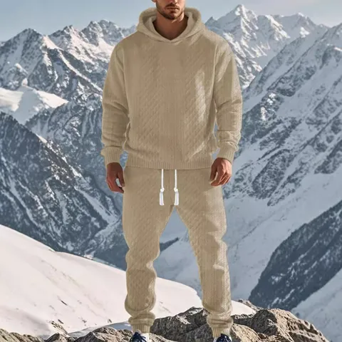 Completo da Uomo Felpa con Cappuccio Jacquard e Pantaloni Tuta Casual Manica Lunga Felpa e Pantaloni Sportivi Top e Bottom