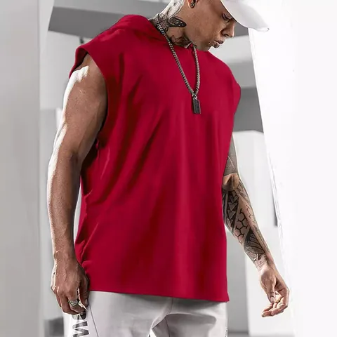 Ανδρικό Casual Αμάνικο T-Shirt με Κουκούλα Χαλαρή Εφαρμογή Hip Hop Αθλητικό Tank Top Μονόχρωμο Πολυεστέρας Top για Άνδρες Καλοκαίρι