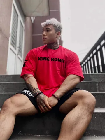 Camiseta de Algodón para Hombre Estampado Letras King Kong Corte Holgado Media Manga Deportes Gimnasio Casual Streetwear