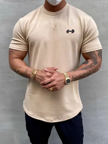 Ανδρικό Muscle Fit Βαμβακερό T-Shirt Αθλητικό με Στρογγυλεμένο Στρίφωμα Κοντό Μανίκι για Γυμναστήριο Μονόχρωμο