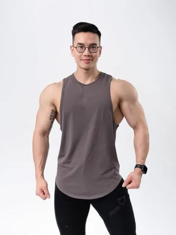 Men's Cotton Sports Tank Top Breathable Training Vest Sleeveless Muscle Fitness Gym Top Curved Hem Running Casual Apparel