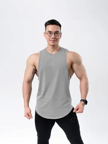 Men's Cotton Sports Tank Top Breathable Training Vest Sleeveless Muscle Fitness Gym Top Curved Hem Running Casual Apparel
