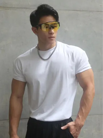 Heavyweight Cotton Blend Men's Slim Fit Short Sleeve T-Shirt Crew Neck Sport Workout Training Tee Breathable Casual Athletic Top For Men