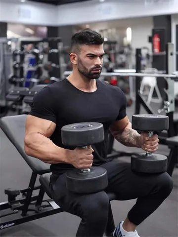 Men Slim Fit Cotton Stretch T-Shirt Round Neck Sport Muscle Tee Breathable Short Sleeve Summer Gym Top