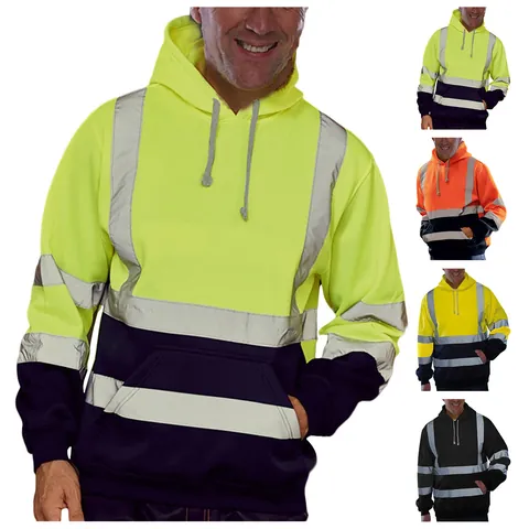 Sweat à Capuche de Sécurité Réfléchissant pour Hommes Doublé Polaire Haute Visibilité Pull Chaud d'Hiver pour Travail Extérieur Sport Top