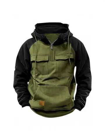Sweat à Capuche Vintage Américain pour Hommes Doublé Polaire Coupe Ample Veste à Fermeture Éclair Couleur Unie Workwear Chaud Top Hiver