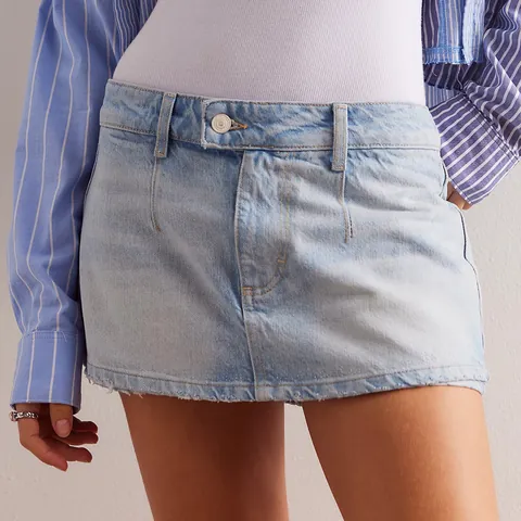 Women Fashion Denim Skort Raw Hem Pocket Washed Cotton Blend European American Casual Streetwear Summer Short Skirt Pants