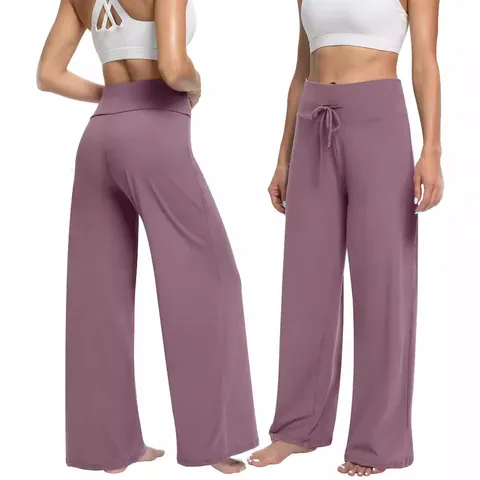 Pantaloni da Yoga Donna a Vita Alta con Gamba Larga Coulisse Comodi Ampi per Palestra Tinta Unita Stampa Poliestere Spandex Sport Casual
