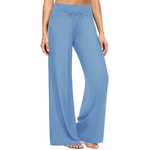 Pantaloni da Yoga Donna a Vita Alta con Gamba Larga Coulisse Comodi Ampi per Palestra Tinta Unita Stampa Poliestere Spandex Sport Casual