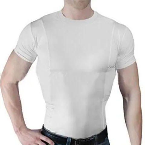 Men Women Tactical T-Shirt Hidden Holster Concealed Carry High Elastic Crew Neck Short Sleeve Undershirt Slim Fit Athletic Top
