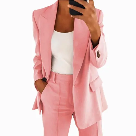 Dames Slim Fit OL Woon-werkverkeer Blazer Broek Set Lange Mouw Revers Patchwork Enkele Knoop Kantoor Lady Business Casual Polyester Pak