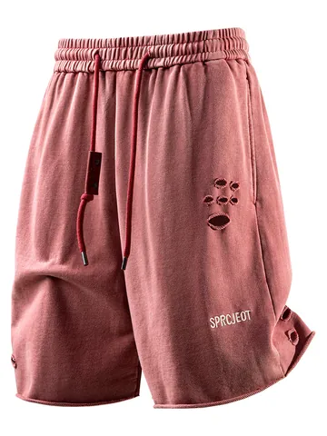 Ανδρικά Streetwear Βαμβακερά Σορτς Cargo Κεντητό Φθαρμένο Ακατέργαστο Στρίφωμα Ρετρό Χαλαρό Ίσιο Casual Σορτς για το Καλοκαίρι