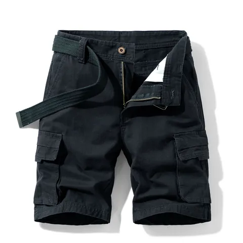 Short Cargo en Coton pour Hommes Casual Multi-Poches Short Droit Tissé Avec Ceinture Respirant Pantalon de Travail Extérieur