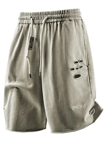 Ανδρικά Streetwear Βαμβακερά Σορτς Cargo Κεντητό Φθαρμένο Ακατέργαστο Στρίφωμα Ρετρό Χαλαρό Ίσιο Casual Σορτς για το Καλοκαίρι