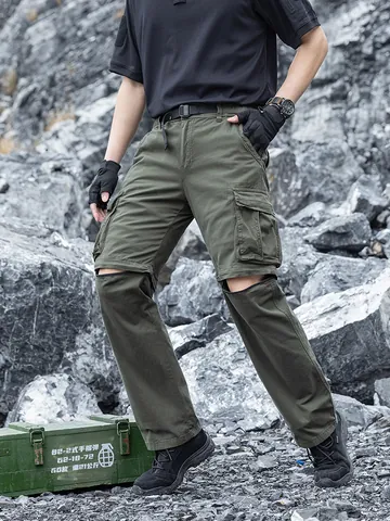 Men Japanese Techwear Cargo Pants Loose Multi-Pocket Tactical Trousers Cotton Blend Detachable Zipper Knee Casual Fashion Bottoms