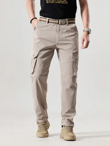 Men Vintage Cargo Pants Multi-pocket Outdoor Mountain Style Straight Leg Casual Polyester Workwear Washed Bottom Trousers