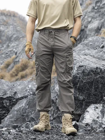 Men Japanese Techwear Cargo Pants Loose Fit Multi-Pocket Tactical Cotton Blend Trousers Jogger Bottom For Casual Outdoor