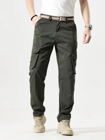 Men Vintage Cargo Pants Multi-pocket Outdoor Mountain Style Straight Leg Casual Polyester Workwear Washed Bottom Trousers