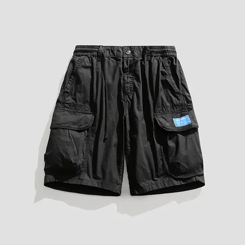 Pantalones Cortos Cargo Casual de Algodón para Hombre Multibolsillos Ajuste Holgado Con Cordón Moda Urbana Coreana Bottom Verano