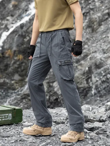 Men Japanese Techwear Style Cargo Pants Loose Fit Multi-Pocket Outdoor Tactical Casual Cotton Blend Pants Bottom For Men