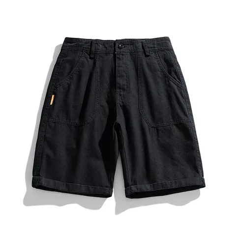 Pantalones Cortos Cargo Retro para Hombre Verano Algodón Ajuste Holgado Casual Multi Bolsillo Estilo Coreano Color Sólido Bottom