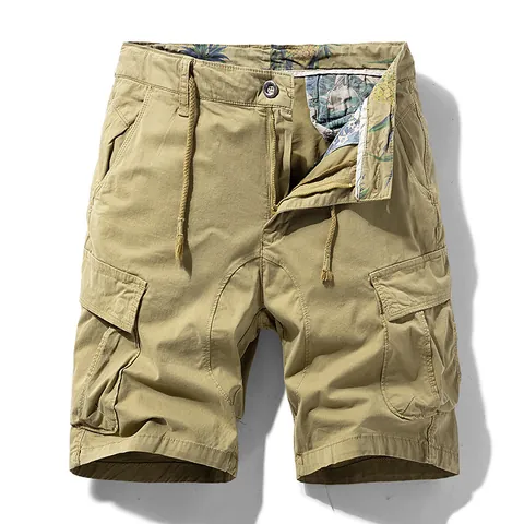 Herren Japanische Vintage Cargo Shorts Multi-Tasche Funktionelle Baumwolle Kordelzug Lässige Sommer Outdoor Hose