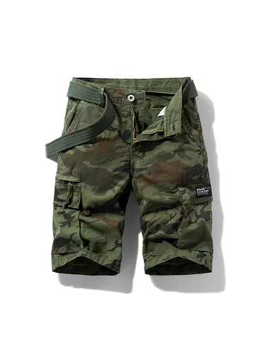 Men's Summer Military Camouflage Cargo Shorts Cotton Multi-Pocket Tactical Outdoor Casual Shorts With Adjustable Belt
