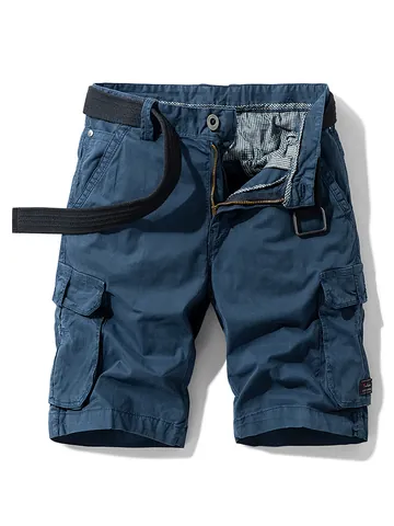 Men's Summer American Retro Multi-pocket Cargo Shorts With Belt Cotton Blend Loose Fit Casual Work Shorts For Outdoors