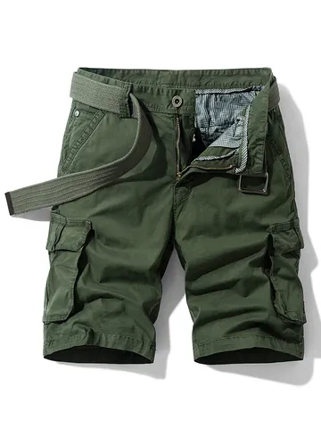 Men's Summer American Retro Multi-pocket Cargo Shorts With Belt Cotton Blend Loose Fit Casual Work Shorts For Outdoors