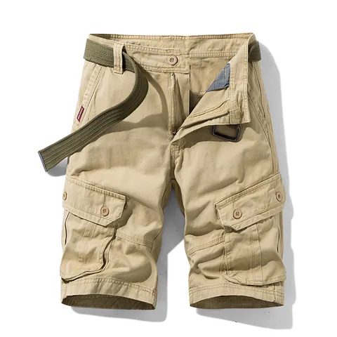 Men's Retro Cotton Cargo Shorts Casual Multi-Pocket Tactical Shorts With Belt Outdoor Summer Straight Fit Cargo Bottom