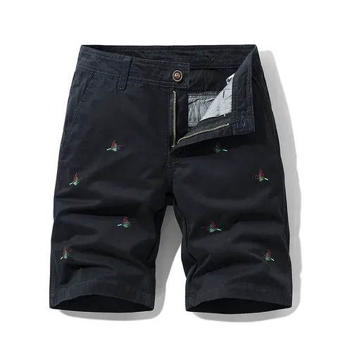 Short Cargo en Coton Décontracté pour Hommes Brodé Été Coupe Large Mode Workwear Pantalon à Cinq Points pour Hommes Quotidien