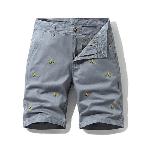 Short Cargo en Coton Décontracté pour Hommes Brodé Été Coupe Large Mode Workwear Pantalon à Cinq Points pour Hommes Quotidien