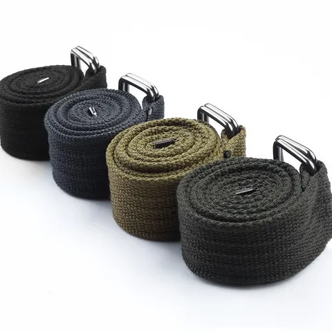 Men's Braided Canvas Belt Casual Woven Fabric Waistband With Steel Double D-Ring Buckle For Jeans Summer Outdoor Everyday Accessory