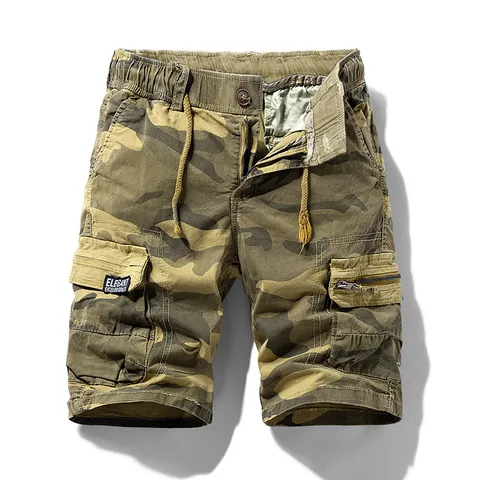 Men's Casual American Street Style Camouflage Cargo Shorts With Multi Pockets Cotton Summer Fashion Loose Fit Bottoms