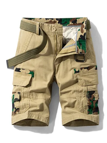 Men's Cotton Cargo Shorts With Belt Japanese Style Multi-Pocket Straight Leg Casual Work Five-Point Pants Summer Bottom