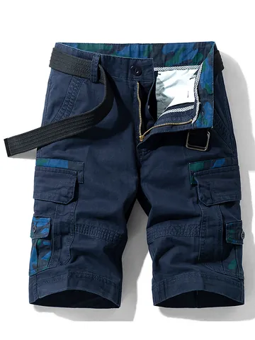 Men's Cotton Cargo Shorts With Belt Japanese Style Multi-Pocket Straight Leg Casual Work Five-Point Pants Summer Bottom