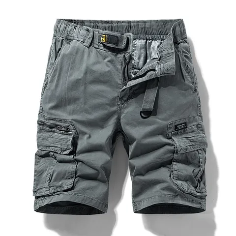 Men's Summer American Retro Multi-Pocket Loose Cargo Shorts Vintage Cotton Spandex Workwear Shorts Outdoor Casual Bottoms